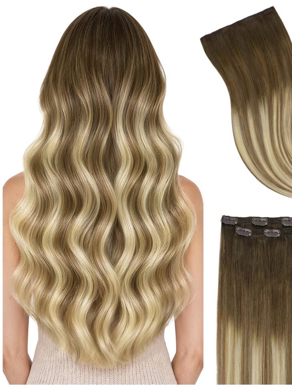 Amazon Ombre Wavy Clip-In Hair Extensions - Brown to Blonde, 18inch